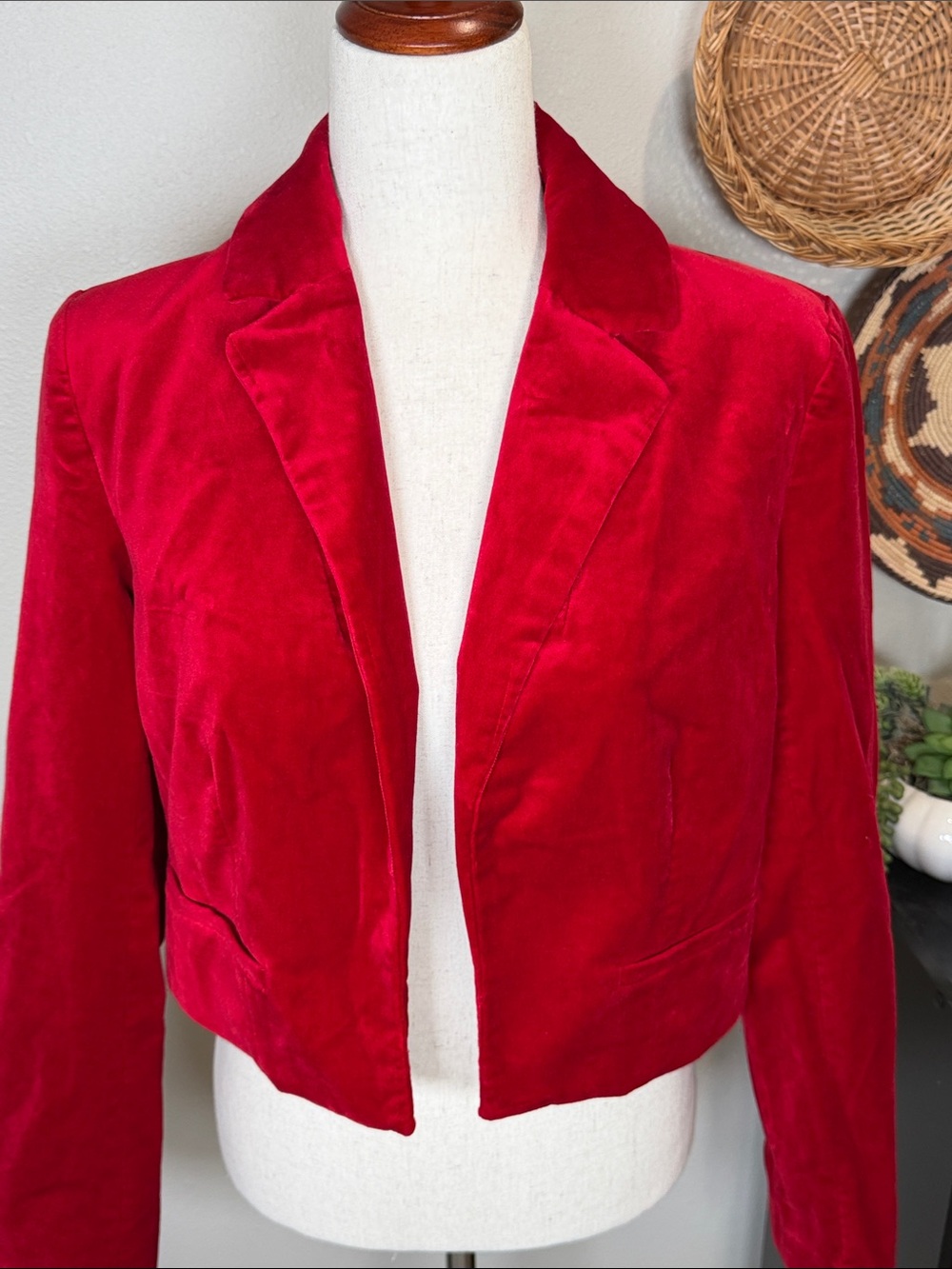 Gorgeous Maeve Velvet Crop Tux Blazer Tuxedo Blazer Red  Size Medium